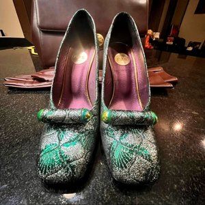 RAS Green and Silver Dressy Block Heeled Pump